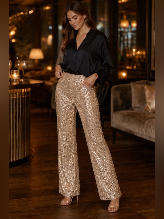 Zara Pants - BLOGGERS FAVORITE NWT Zara Mesh Shimmering Gold Wide Leg Pants